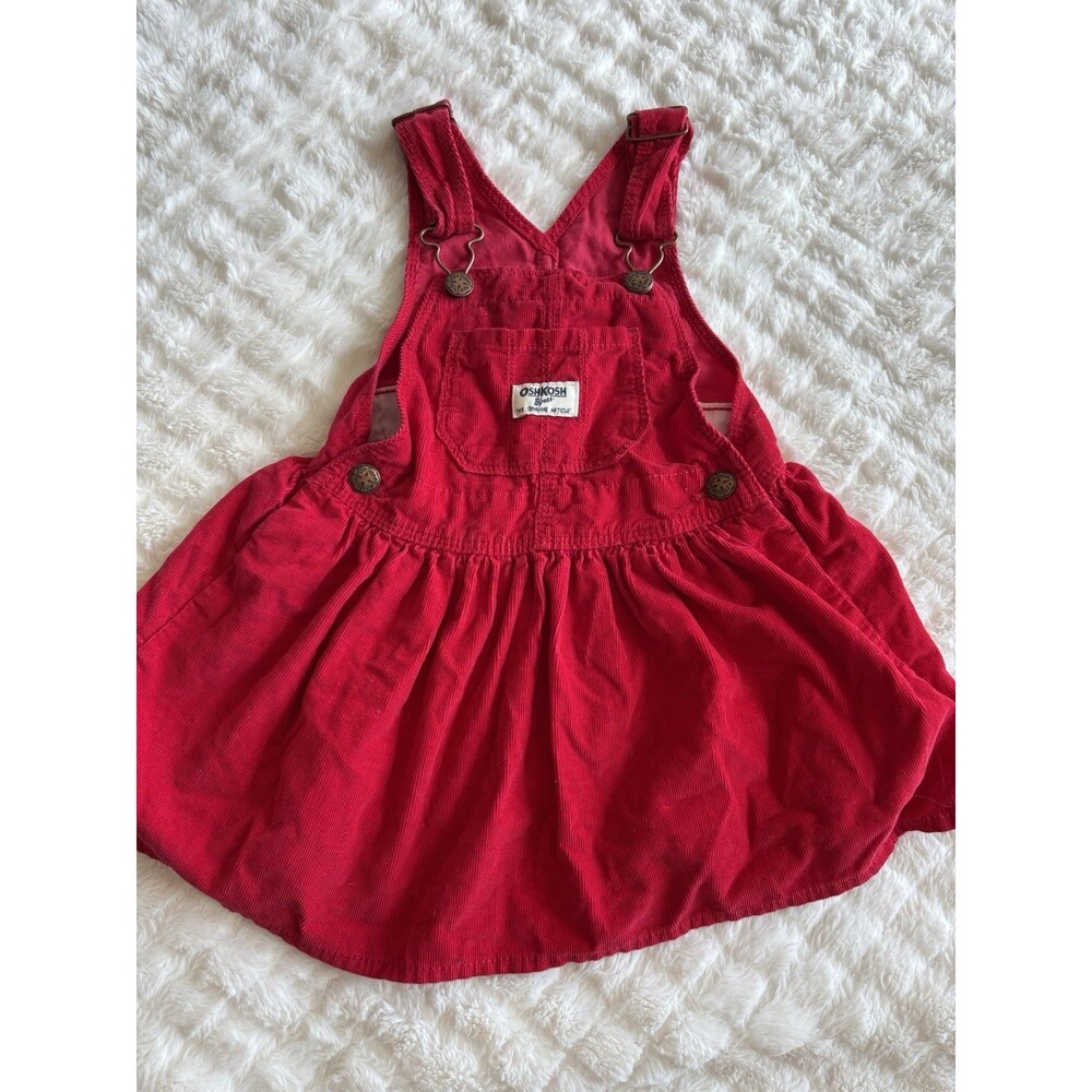 OshKosh B'Gosh Kids Girl size 2T Overall  Red Corduroy Pockets Skirt Dress